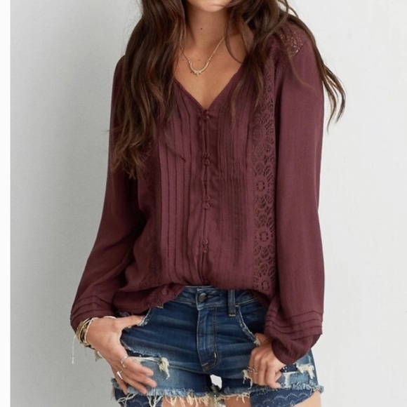 American Eagle Outfitters Tops - American Eagle Outfitters AEO
Boho Plum Top Blouse Size M